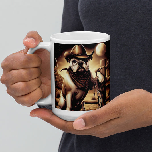 Cowboy Bulldog White glossy mug 15 oz