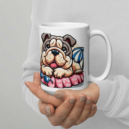 Cute Cartoon Bulldog White glossy mug 15 oz
