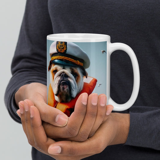 Boat Captain Bulldog White glossy mug 15 oz